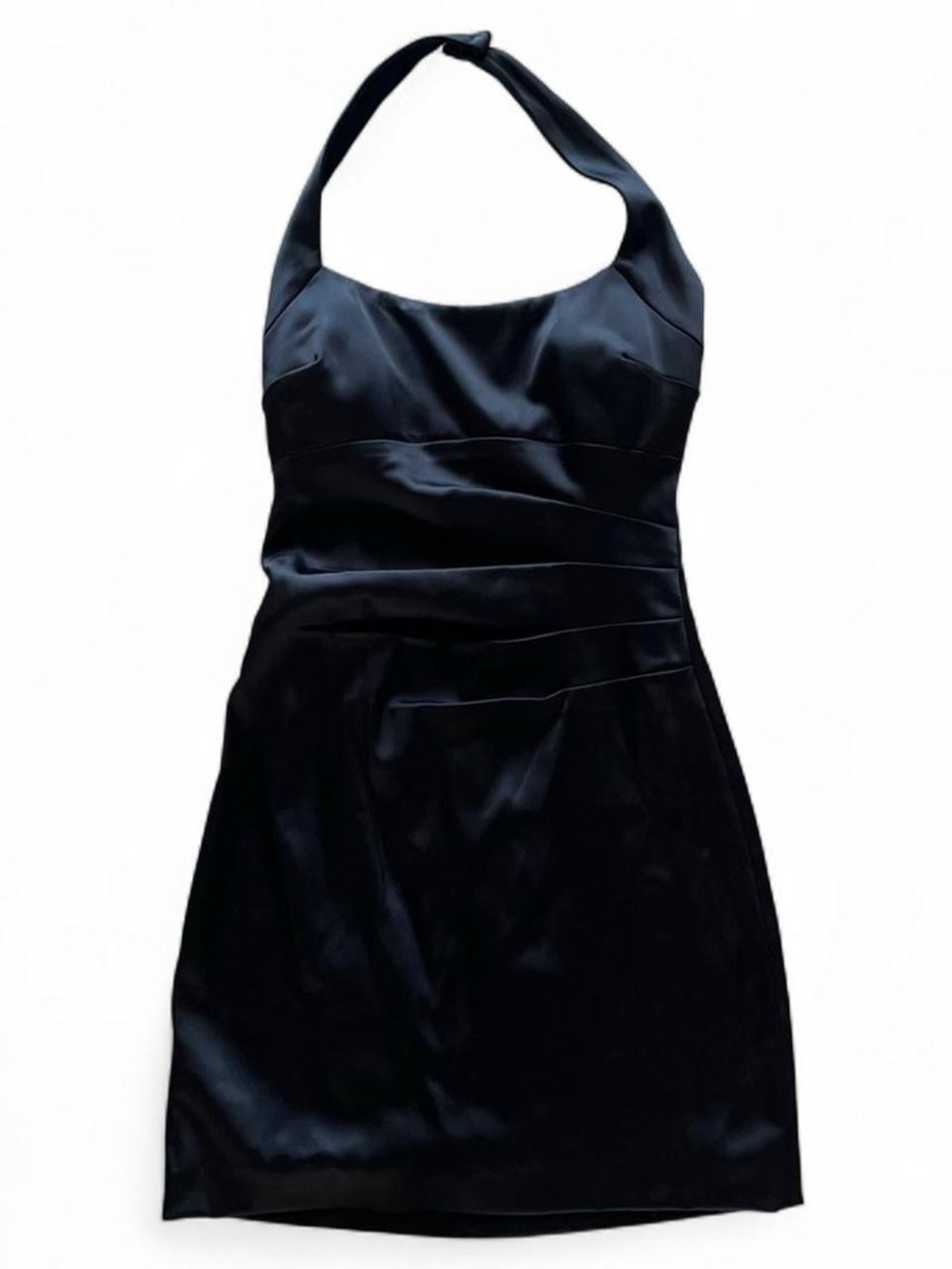 Cache Y2K Classic Satin Black Flattering Halter Mini Dress